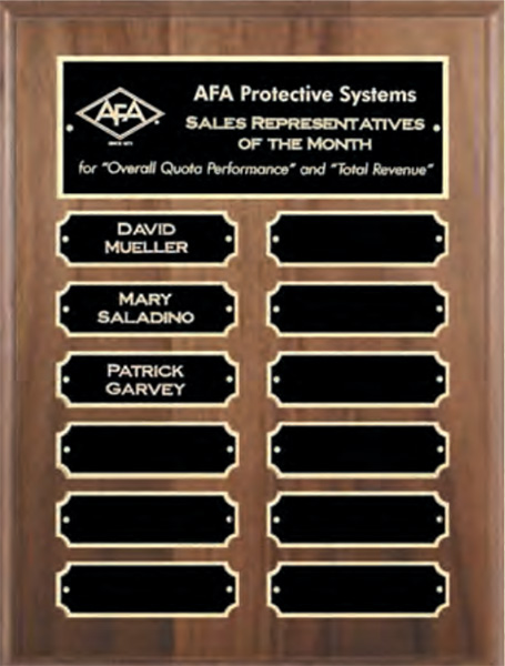 Genuine walnut perpetual plaque, black engraving plate gold border