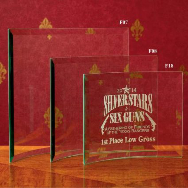 Beveled Curved Crystal Standing Glass Award 