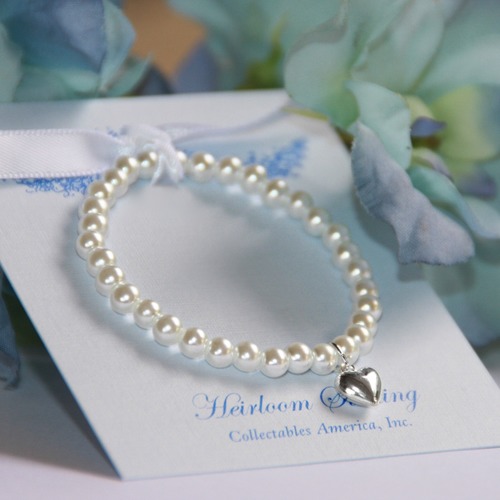 Glass Pearl Bracelet with Sterling Puff Heart